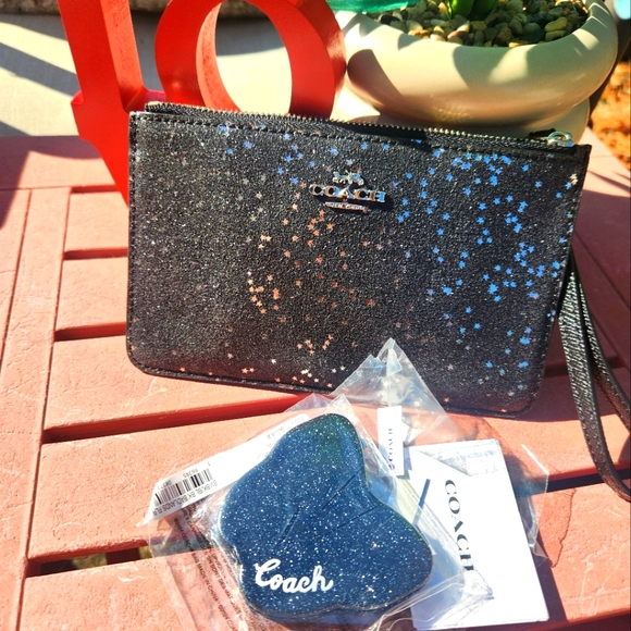 Coach Black Glitter Wristlet & Mirror Bundle - Picture 2 of 10